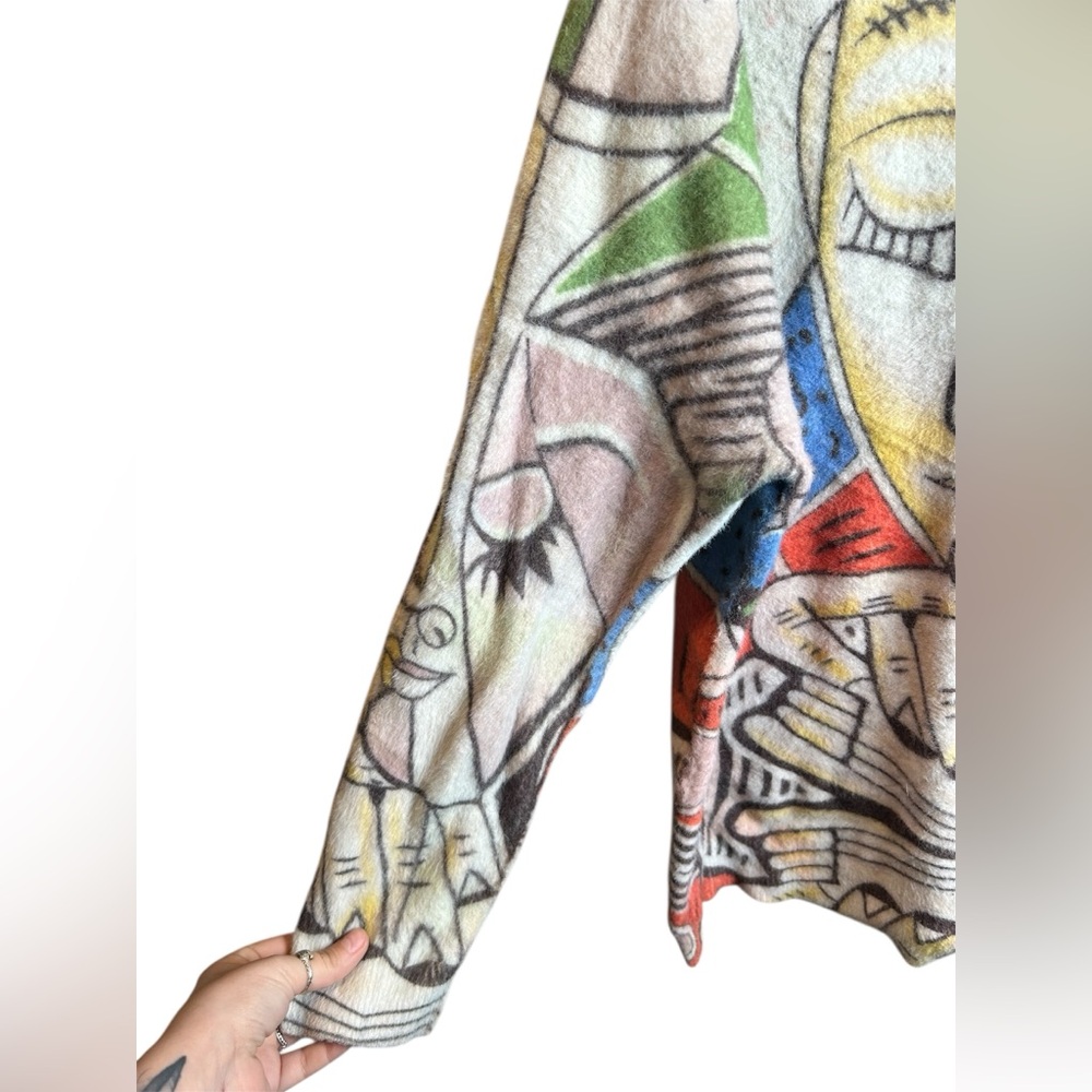 Abstract Face Sweater Women’s M Picasso Style Artsy Oversized Knit Boho Cozy - Picture 2 of 5